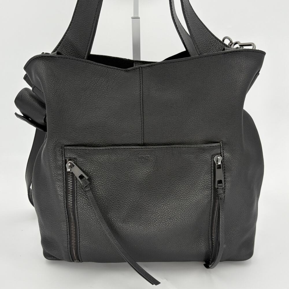 Vince Camuto Black Pebbled Leather Hobo Shoulder Bag with Detachable Pouch